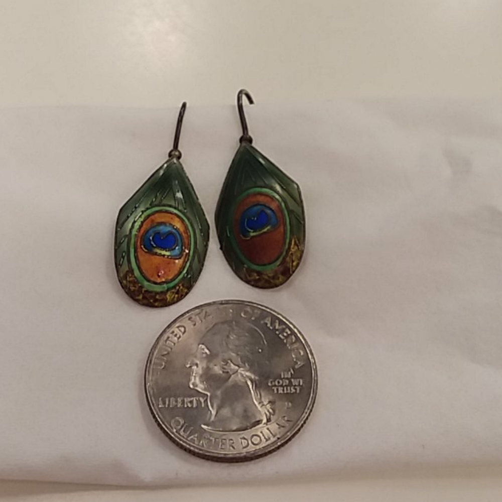 Vintage Enameled Mexican Silver Earrings - Picture 2 of 4